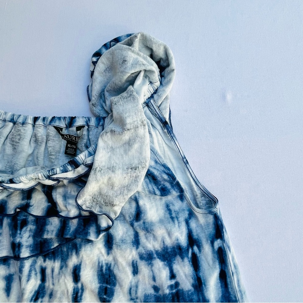 Lauren Ralph Lauren Womens Tie Dye Blue Off The Shoulder Blouse Coquette Top XL - Picture 4 of 8